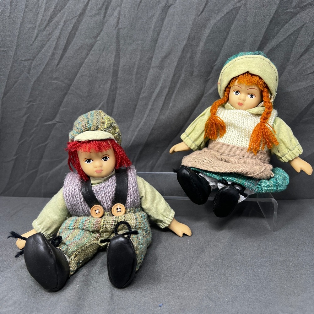 Ragamuffin Porcelain Doll Set 6 Inch Handmade Hand Painted Vintage 90's